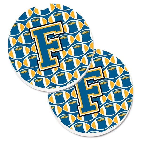Carolines Treasures Letter F Football Blue and Gold Cup Holder Car Coaster, PK2 CJ1077-FCARC - main